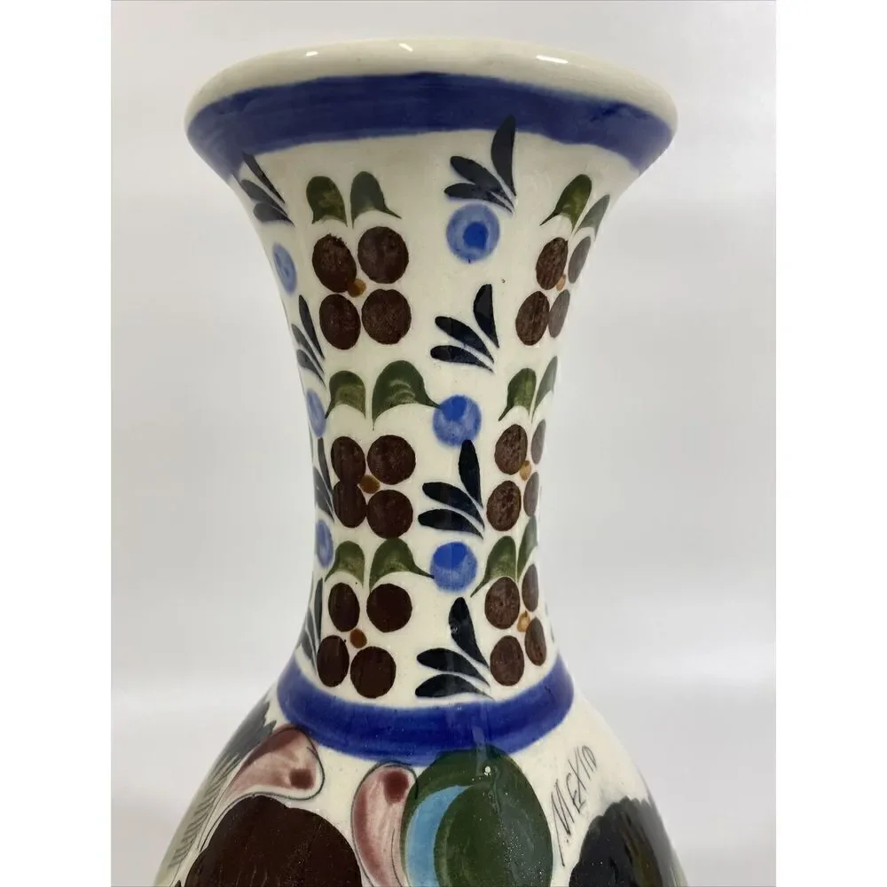 Large Vintage Mexican Tonala Folk Art Pottery Vase 12” - Picture 7 of 9